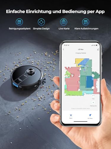 Laresar Clean Saugroboter mit Wischfunktion, Saugroboter mit Absaugstation L6 Nex, LiDAR Navigation, 3L Staubsauger bis zu 180Min, 3-in-1 Kehren, Wischen und Staubsaugen, Ideal für Tierhaare