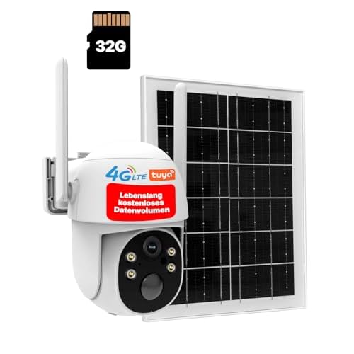 MOES 4G LTE Überwachungskamera Aussen Solar/Akku, inkl. VSIM (Dauerhafter Datenzugang), 2K PTZ 355°/100°, PIR-Erkennung, Nachtsicht, 2-Wege-Audio, IP65 Wildkamera mit SIM-Karte
