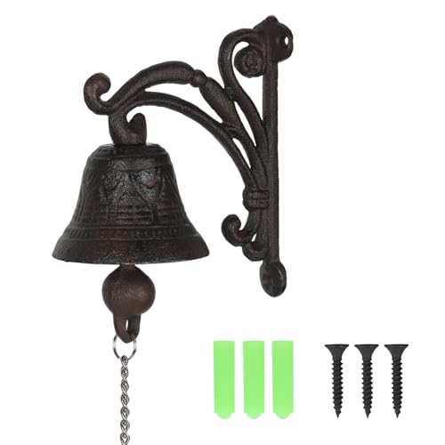 Timbre de puerta de hierro fundido antiguo, rústico de estilo rústico, campana, timbre de puerta exterior, interior decorativo montado en la pared, reloj decorativo antiguo, campana de pared para