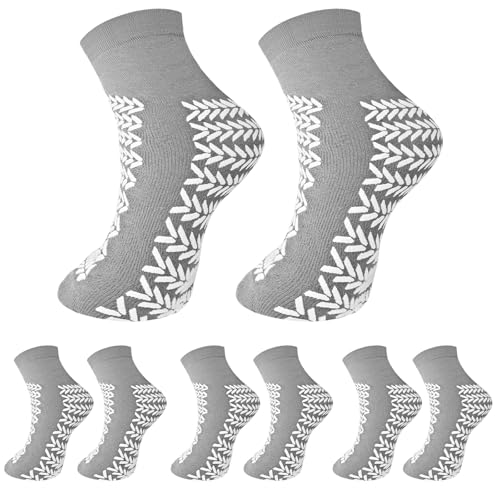 HAGOT 4 Pairs Double Tread Slipper Socks Anti Slip Sock for Home Tread Non Slip Hospital Socks for Men Women