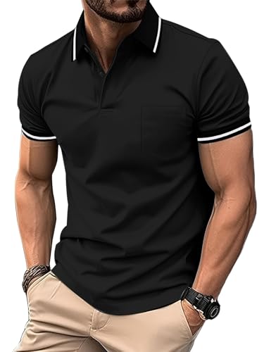 ZITY Mens Polo Shirts Casual Short Sleeve Athletic T-Shirts Classic Contrast Collar Shirt with Pocket