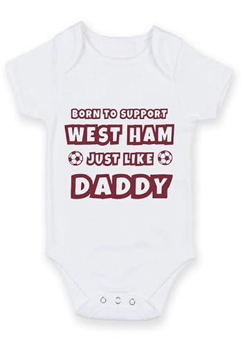 Football Baby Grow – White Cotton Onesie “Born to Support West Ham Just Like Daddy” Soccer Ball Design – Father's Day Gift for Newborns & Infant, Design-16, 0-3 months