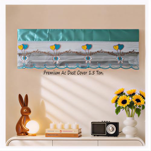 DARSHANAM WORLD Premium Work Indoor AC Dust Protection Cover Designer Summer Ac Cover for 1.5 Ton (97 x 31 x 21.5 cm) (GREEN HEART BALLOON)