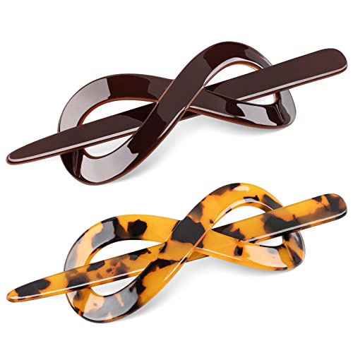 Noverlife 2Pcs Cellulose Acetate Hair Slide With Stick, Tortoise Shell Hair Slider Pins, Hair Barrette With Stick Ponytail Holder Hair Slide Clips For Women Girls French Hair Style Ponytail Updo Bun #TOP6