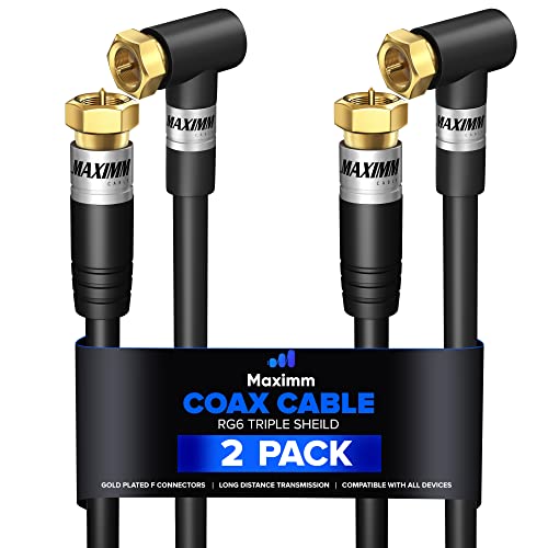 Câble coaxial RG6 coudé à 90° de 4,6 m triple blindage type F noir pour décodeur TV lot de 2