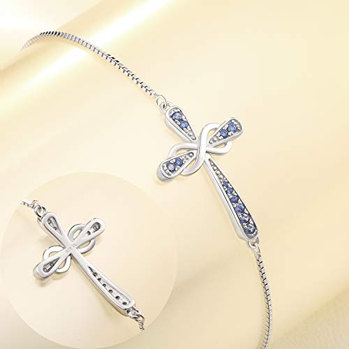 Yl Cross Bracelet Sterling Silver Created Tanzanite Infinity Sideways Crucifix Bracelet Christian Baptism Gift Religious Jewelry #TOP3