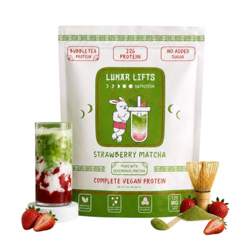 Lunar Lifts Nutrition Strawberry Matcha Latte Protein Powder - Vegan Boba Tea Protein Powder | 22g Protein with Ceremonial Grade Matcha Non-GMO No Added Sugar & Artificial Ingredients