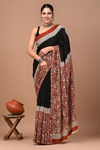Image of Crafts Moda Pure Cotton Floral Print Saree with Blouse for Women