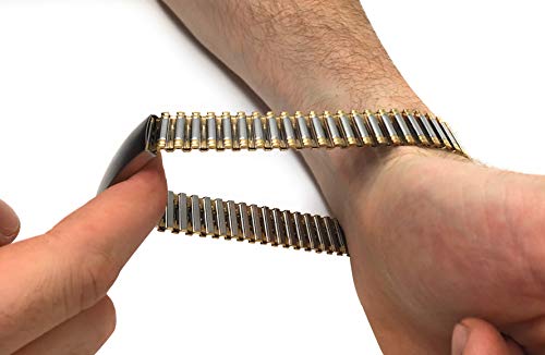 Bandini 18mm Silver Tone Stainless Steel Stretch Watch Strap for Men, Straight End, Adjustable Length Metal Expansion Watch Band, No Buckle