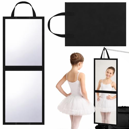 GlikCeil Foldable Portable Full Length Mirror for Dancer, Camping, Travel Black 33.5" x 13.4" Portable Hanging Folding Mirror with Handle for Dance Competition Travel Full Body Backstage Mirrors