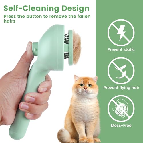 Image of 3 in 1 Cat Steam Brush, Pet Spray Hair Removal Comb for Shedding & Grooming, Water Brush for Cats Dogs Small Animals Long Short Haired with One-Click Release Button(Green)