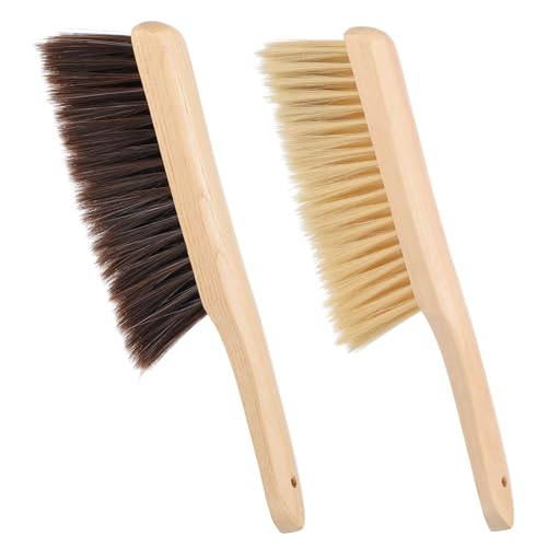 PATIKIL 13 Wood Hand Broom Brush, 2 Pcs Soft Bristles Brush Dust Brush with Handle for Fireplace Sofa Furniture Woodworking Cleaning Drafting, Khaki Brown