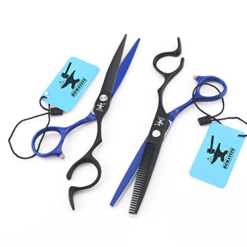 Tijeras de titanio para peluquería de 6,0 pulgadas, tijeras de corte y tijeras y bolsas de entresacar, color negro y azul