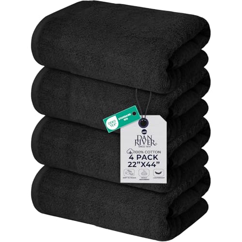 DAN RIVER 4 Pack Cotton Bath Towels 22x44 Inches, Black