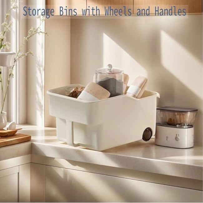 New Pull Out Cabinet Organizer Bin with Roll Wheels, Kitchen Bathroom Cabinet Under Sink Organizer and Storage, Multi-Use Cabinet Organizer Basket for Pantry Garage Shelves High Cabinets (Extra Large)