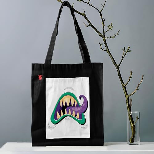 Image of ZORI Black Tote Bag With Pocket Printed Designed Canvas Tote Bags For Women large capacity,Tote bag For Shopping, College, Travel, More Canvas Handbag For Unisex Bag