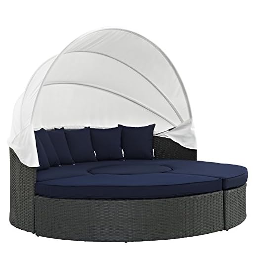 Modway Sojourn Outdoor Patio Sunbrella Sectional Daybed with Canopy in Canvas Navy