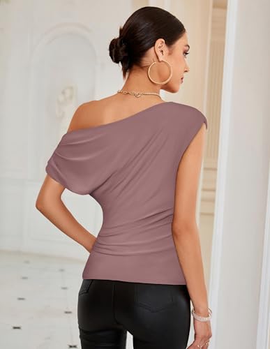 Image of GRACE KARIN One Shoulder Summer Tops for Women Ruched Batwing Asymmetrical Tops Dressy Casual Party Shirts