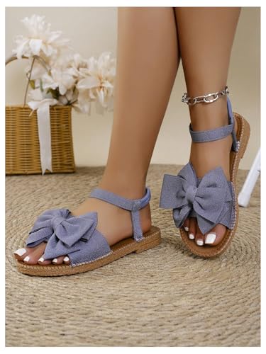 Image of GORGLITTER Women's Bow Flat Sandals 2026 Dressy Cute Ankle Strap Slides | Summer Shoes for Women 2026, Slip On Open Toe Flats, Slingback Slides, Vacation Dress Sandals
