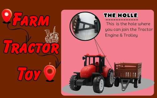 Image of Neokiddo Toys Friction Powered Trolley Farm Tractor Toy for Kids & Toddlers /Boys & Girls - Durable Push & Go Farm Vehicle | Medium Size Plastic Toy for Pretend Play & Outdoor Fun - Ages 3+ (Red)