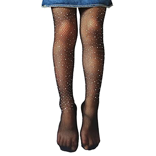 DOOVID Little Girls Sparkle Fishnet Tights Rhinestone Tights Toddler Tights Glitter Leggings Kids Stockings2