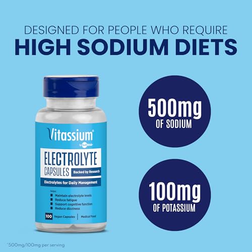 Vitassium Electrolyte Capsules, Electrolytes for The Management of POTS and High Sodium Diets (500mg Sodium - 100mg Potassium), Unflavored, 100 Salt Pills (Size 0) - Image 4