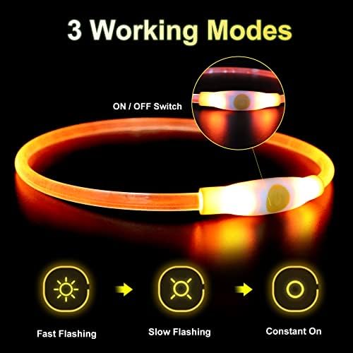 LMLMD Light up Dog Collar Water Resistant, LED Dog Collar USB Rechargeable, Glowing Pet Collar for Night Safety, Makes Your Dog Visible, Yellow