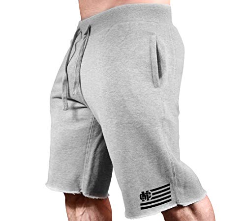 Monsta Clothing Co. Mens Workout (MC-Crest-Flag) Gym Sweat Shorts (G:GY-A:BK)