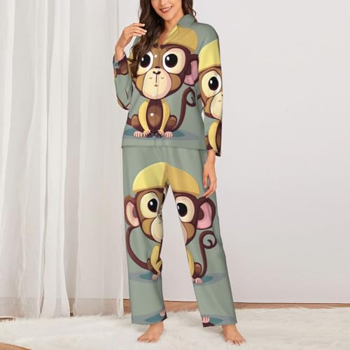 Pyjama imprimé singe mignon EdWal pour cocooning et nuits douces de week-end - 3