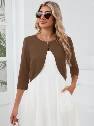 Image of Heymoments Women's 3 /4 Sleeve Casual Shrugs Lightweight Open Front Cropped Cardigan for Dresses
