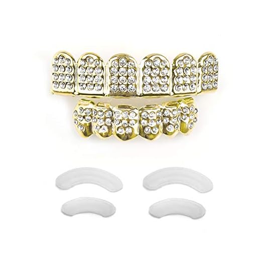 Gold Grillz Teeth Set Best Gift for Son-New Custom Fit 14k Plated Gold Diamonds Grillz - Excellent Cut for All Types of Teeth–6pcs Top and Bottom Grill Set - Hip Hop Bling Grillz