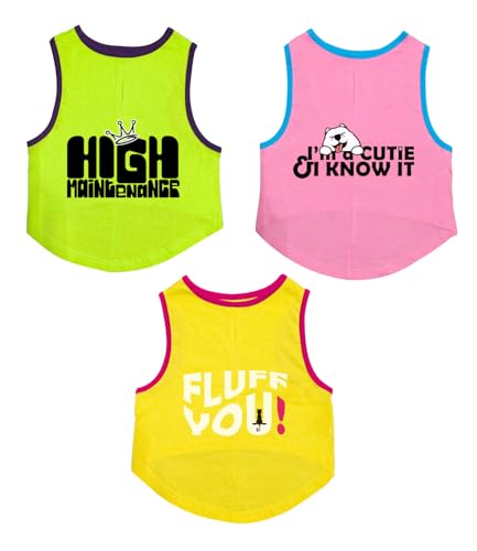 Image of CutiePaw T-Shirt for Dogs and Cats (Pack of 3) | Printed Pet T-Shirts | Dog T Shirts | Trendy Vest | Sleeveless Cotton Tshirt | Comfortable & Breathable Pet Clothing | Summer Tshirts