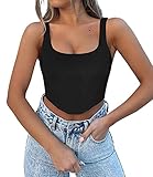 Modegal Women's Square Neck Top Fish Boned Sleeveless Zip Back Bustier Corset Crop Tank Tops