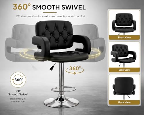 Image of Modern Button Shape Bar Stool with 360 Swivel | Height Adjustable Bar Chair | Counter Stool & High Chairs | Comfortable for Home, Office, Restaurant Bar & Cash Counter - (Black)
