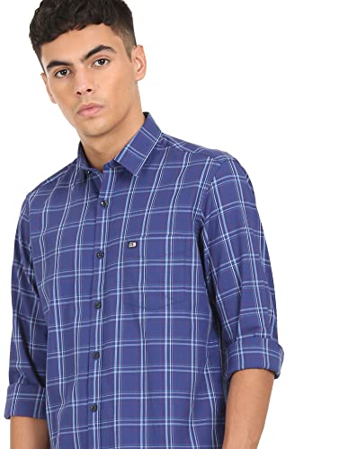 Image of Arrow Sports Checkered Twill Slim Fit Casual Shirt Blue