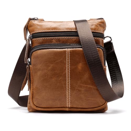 Sac à bandoulière en cuir véritable homme avec pochette téléphone