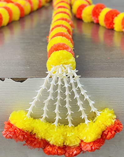 SPHINX Artificial Marigold Fluffy Flowers Garlands for Festive Pooja Wedding Housewarming Diwali Decorations Festival Events Home Table Bedroom Pooja Room (Clustered Yellow and Orange Marigolds 5 pcs)