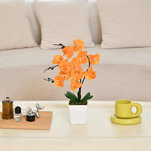 Yszl 15" Tall Artificial Silk Phalaenopsis Orchid Flower Plant Pot Arrangements (Orange) #TOP5