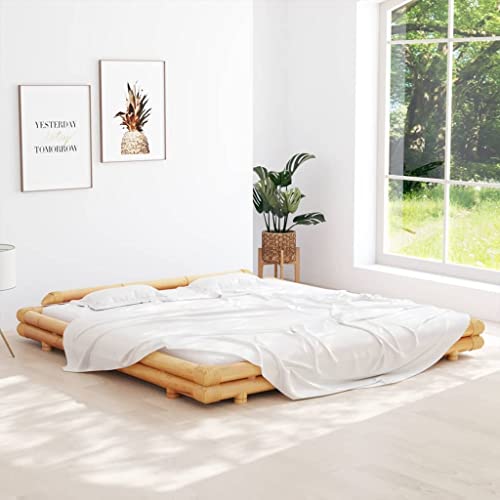 vidaXL Bambusbett, Bettgestell Bettrahmen mit Latten, Bett Doppelbett für Schlafzimmer, Schlafzimmerbett, Rustikales Design, Bambus 200x200cm
