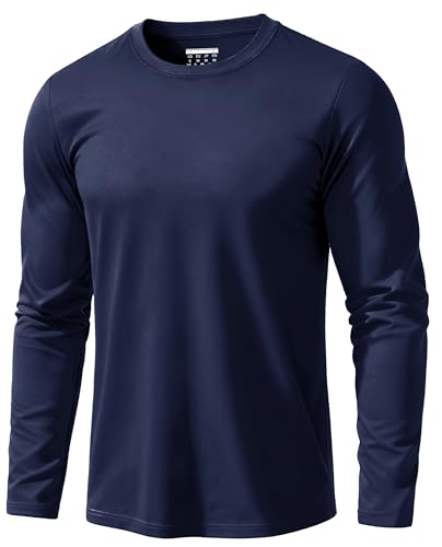 EKLENTSON Men's Long Sleeve T-Shirts Cotton Casual T Shirts Crewneck Basic Plain Breathable Work Tee Shirts Navy,L