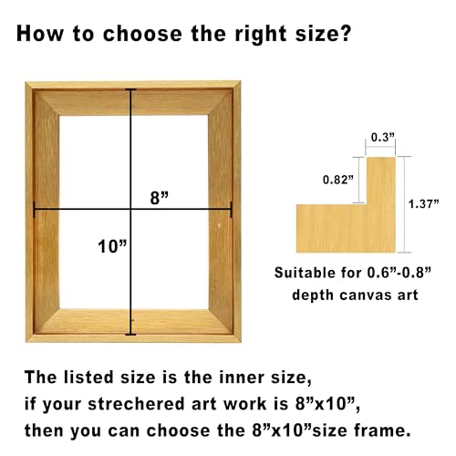 Image of Square 20x20 Solid Wood Canvas Floater Frame, Wood Floating Frames, Floater Frame for 0.6 inch-0.8 inch Deep Canvas Paintings (20 inchx20 inch, Gold)