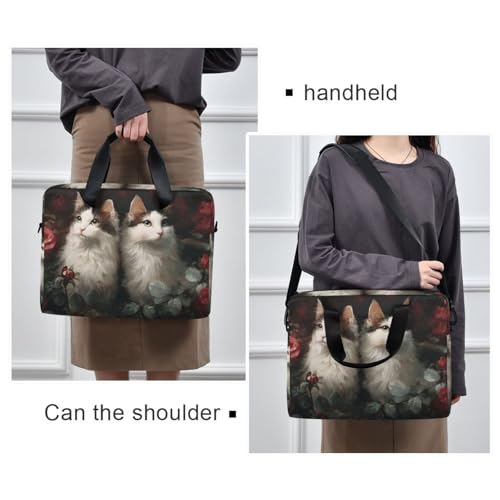 Bolso bandolera para laptop con diseño de flores y gatos miniatura 2