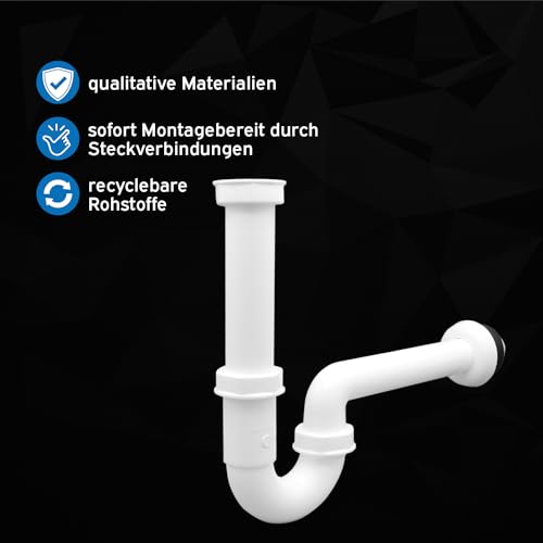 kör4u Röhrengeruchverschluss Siphon Kunststoff 1 1/4 Zoll x 32mm, Gummimanschette, Gumminippel für Abflussrohr 50x32mm
