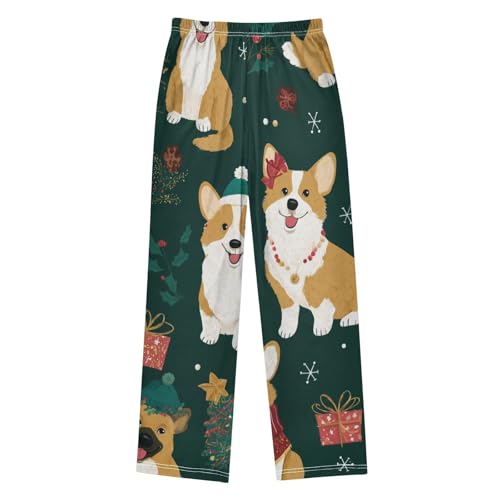Corgi Dog Christmas Trees Boys Long Pants Soft Trousers Elastic Waist Kids Lounge Bottoms with Pockets S-XL2