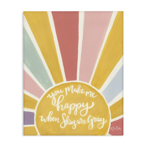 Stupell Industries You Make Me Happy Yellow Striped Sunshine Calligraphy, Design by Sara Baker, 16 x 20