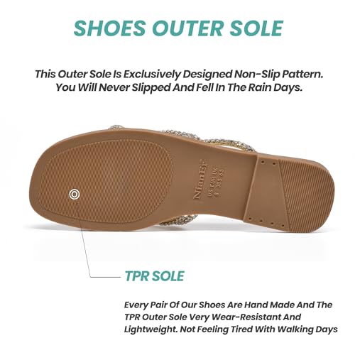 Image of NianEr Womens Microfiber Leather Memory Foam H Sandals Summer Shoes Slides | Flat, Comfortable, Slip On, Dressy, Dress, Beach, Vacation, Designer, Comfy, Casual, Bridal, Church, Boho, Office, Work