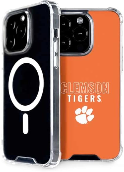 Skinit Phone Case Compatible with MagSafe iPhone 15 Pro - Officially Licensed Clemson University Tiger Print Purple Design