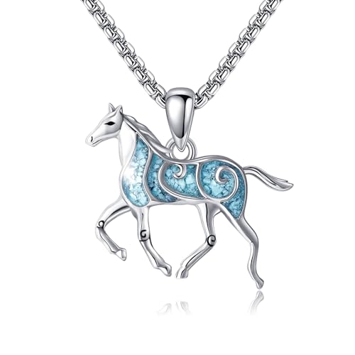 Animal Necklace 925 Sterling Silver Turquoise Horse/Hummingbird/Butterfly/Dragonfly/Phoenix/Turtle/Cowgirl Hat/Owl Pendant Jewelry Gifts for Women Men