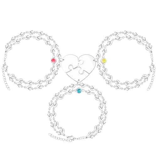 Image of 3PCS Love Heart Chain Bracelet Set for Women Graduation Gift Heart Puzzle Friendship Bracelet Personalized Name 3 Bracelets Customized Best Friends Family Love Jewelry SA4886