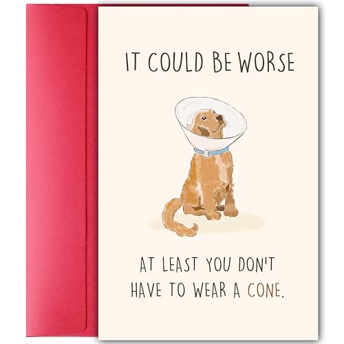 YIWANSIN Funny Get Well Soon Card for Him Her Hilarious Surgery Recovery Greeting for Friends Family Humor Healing Gift Idea At Least You Dont Have to Wear a Cone